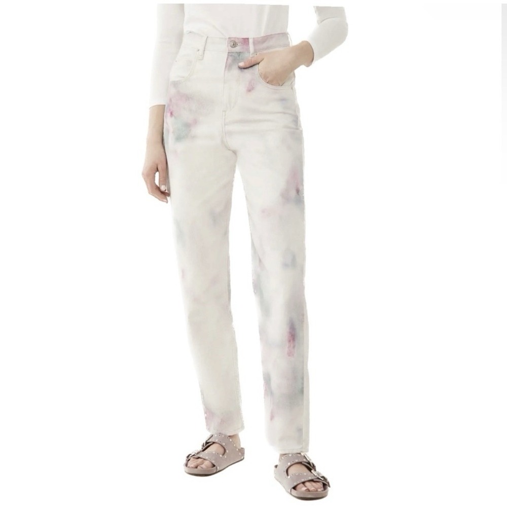 Isabel Marant Etoile Corfy Trousers White Bleached Tie Dye Denim Cotton Jean 36 - Picture 2 of 13